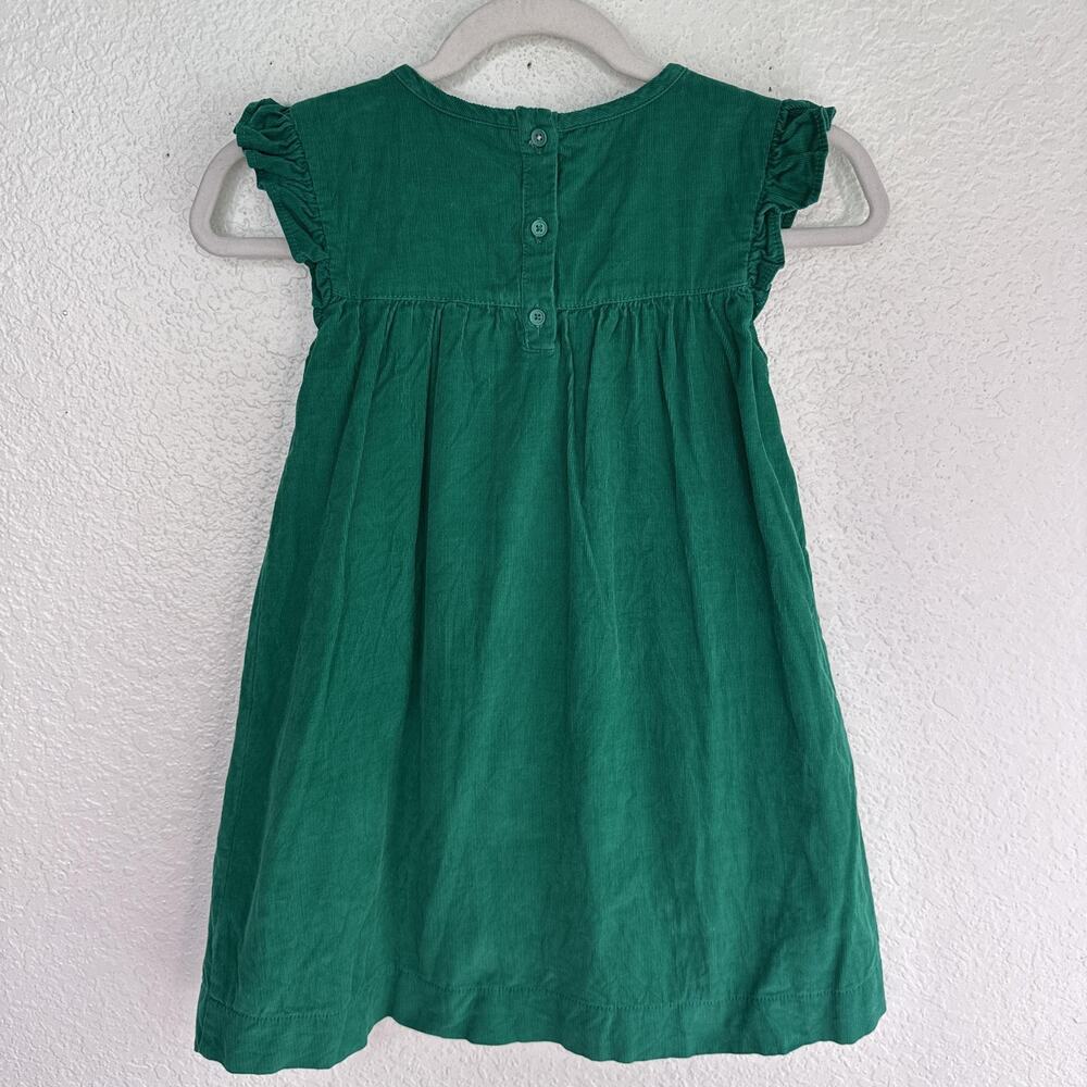 Mini Boden Dress Girls 7-8Y Corduroy Ruffle Sleeve Heart Pockets A-Line Green - Picture 2 of 10